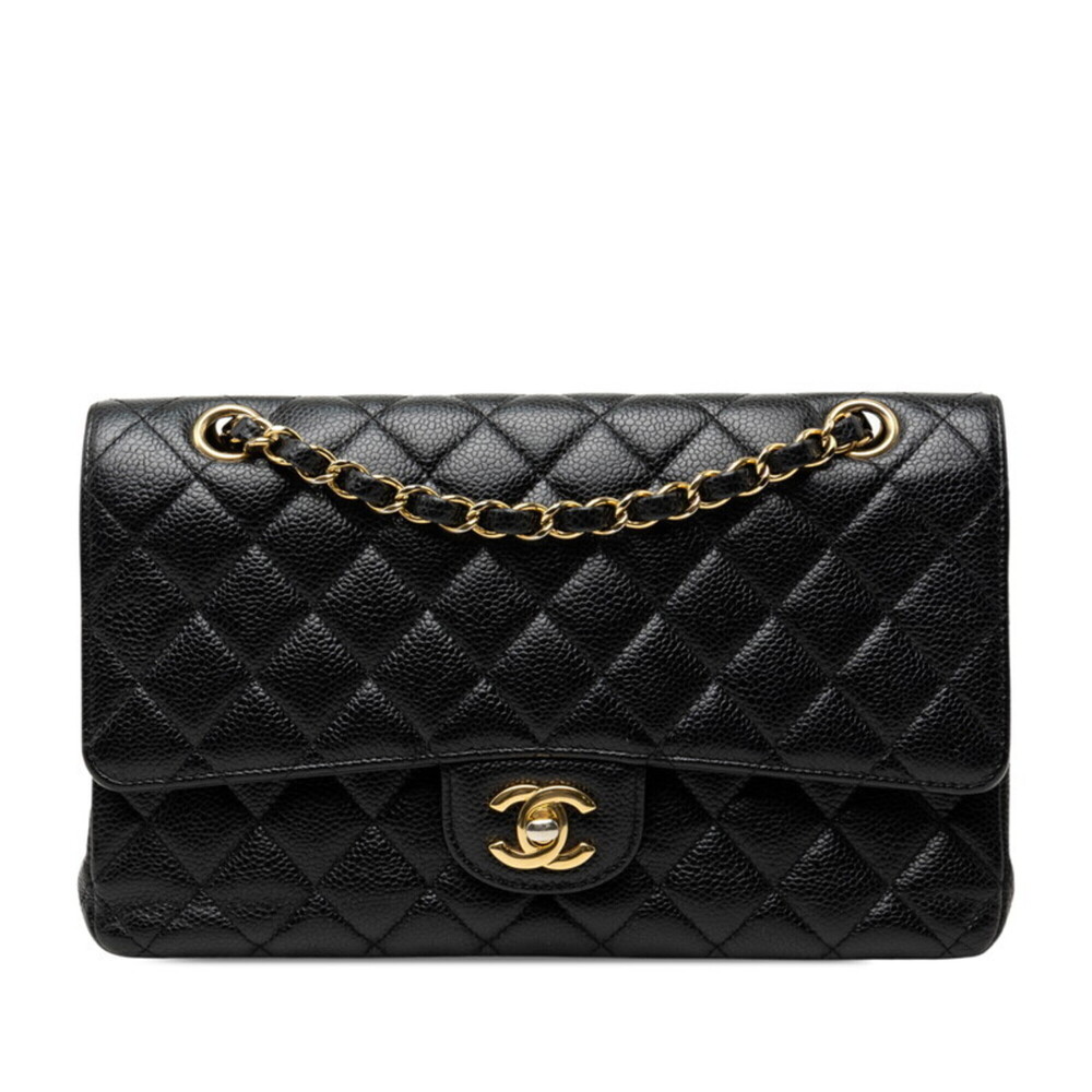 Chanel Matelassé 25 Coco Mark Double Flap Chain Shoulder Bag, Black with Gold...